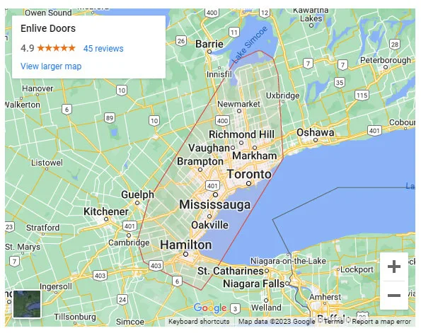 Service Map of Toronto and the Greater Toronto Area - Enlive Doors Coverage