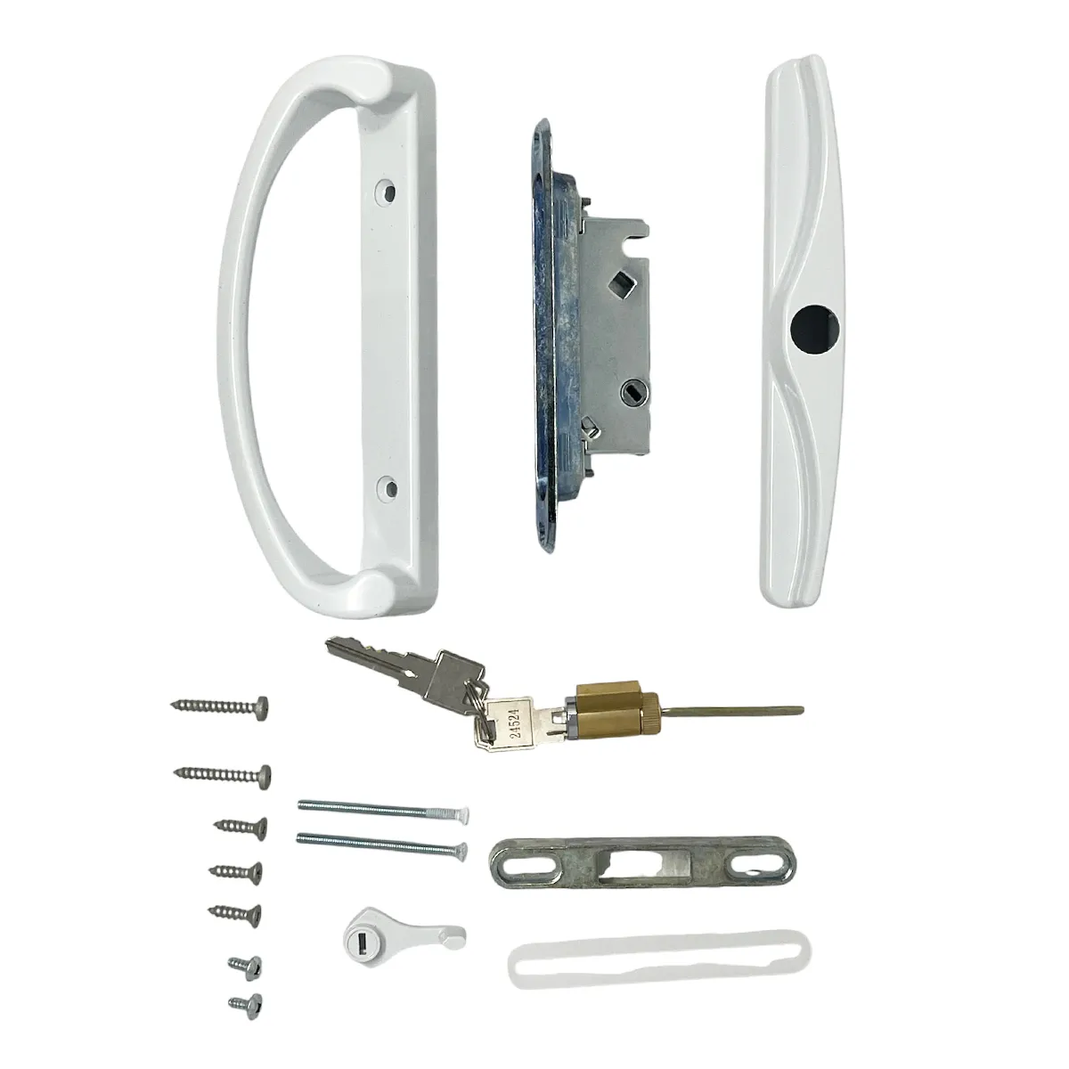 Sliding Patio Door Handle Set White With Mortise Lock and Regular Lock (3-15/16" Hole to Hole)