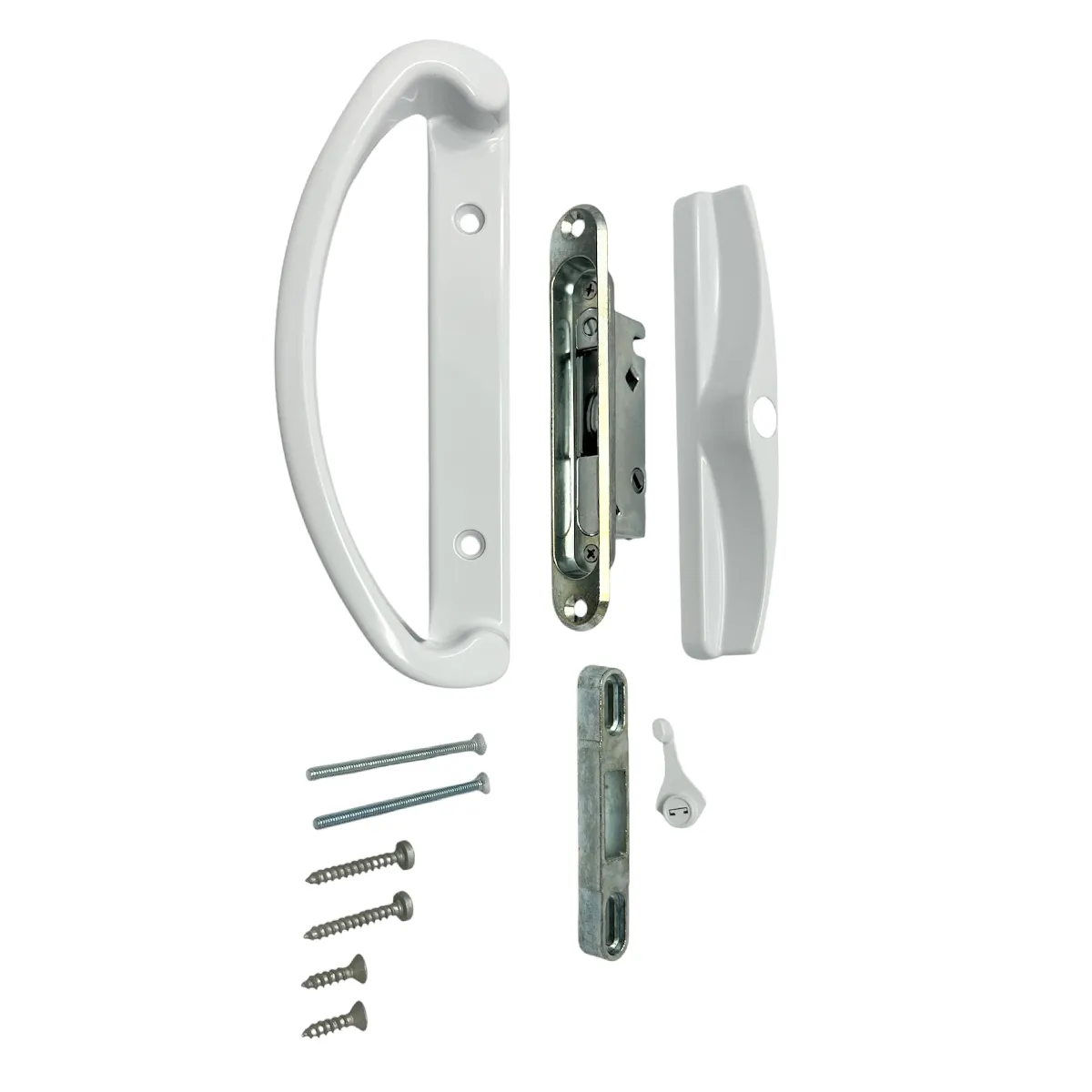Sliding Patio Door Handle Set White With Mortise Lock (3-15/16" Hole to Hole)