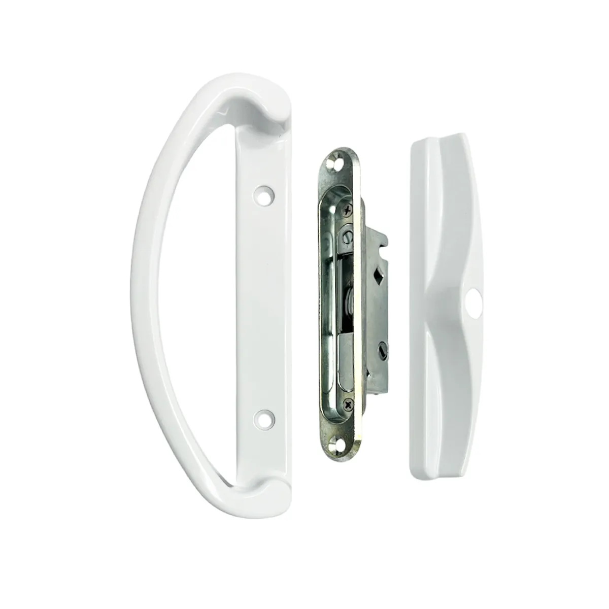 Sliding Patio Door Handle Set White With Mortise Lock (3-15/16" Hole to Hole)