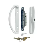 Sliding Patio Door Handle Set White With Mortise Lock and Regular Lock (3-15/16" Hole to Hole)