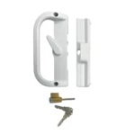 Sliding Patio Door Handle Set White with Lock and Key (6-9/16 Hole to Hole)